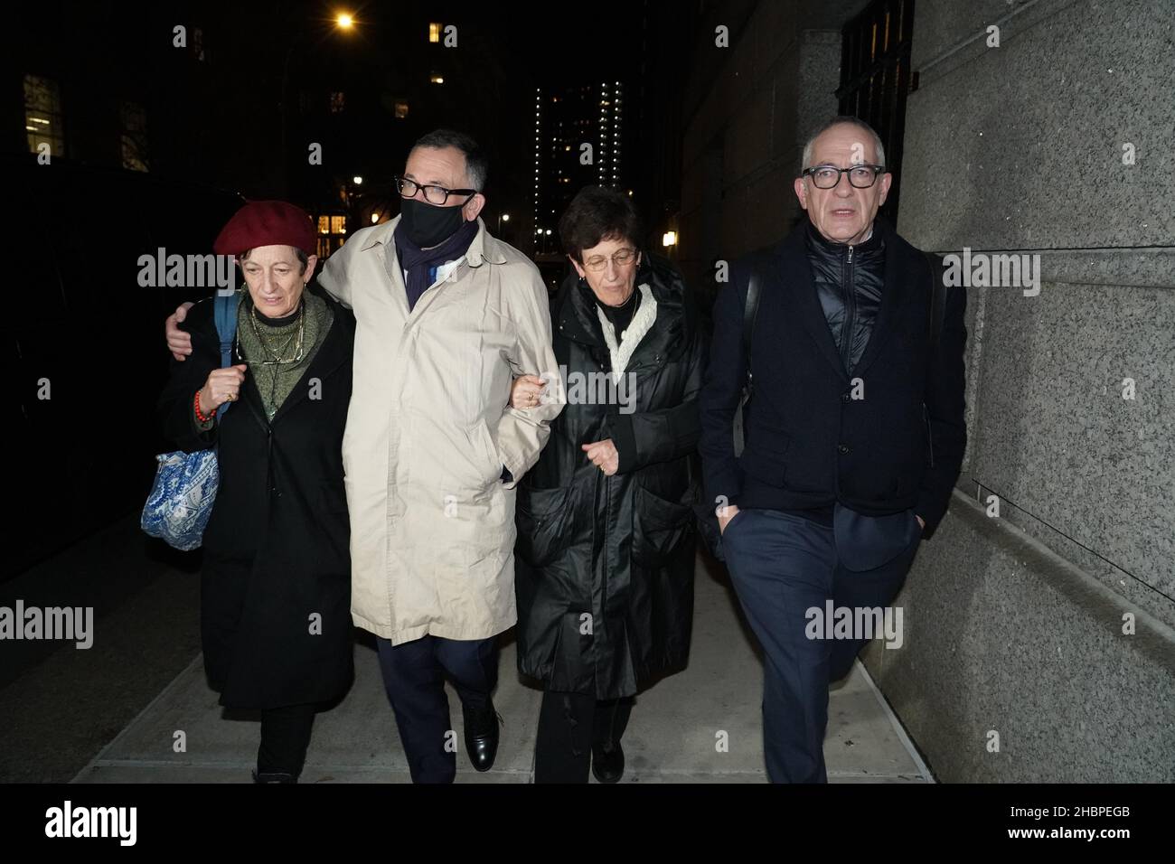 New York, United States. 19th Dec, 2021. Ghislaine Mawell's siblings (l-r) Isabel Maxwell, Ian Maxwell, Christine Maxwell, and Kevin Maxwell exit the Federal Court Building in New York after closing arguments on Ghislaine's trial and Jury deliberation. (Photo by Catherine Nance/SOPA Images/Sipa USA) Credit: Sipa USA/Alamy Live News Stock Photo