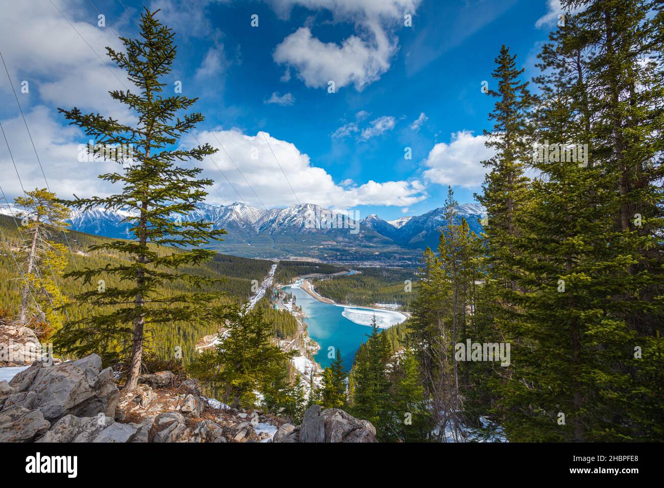 Spring Hiking views of Grassi Lakes, near Canmore, Alberta, Canada Stock Photo