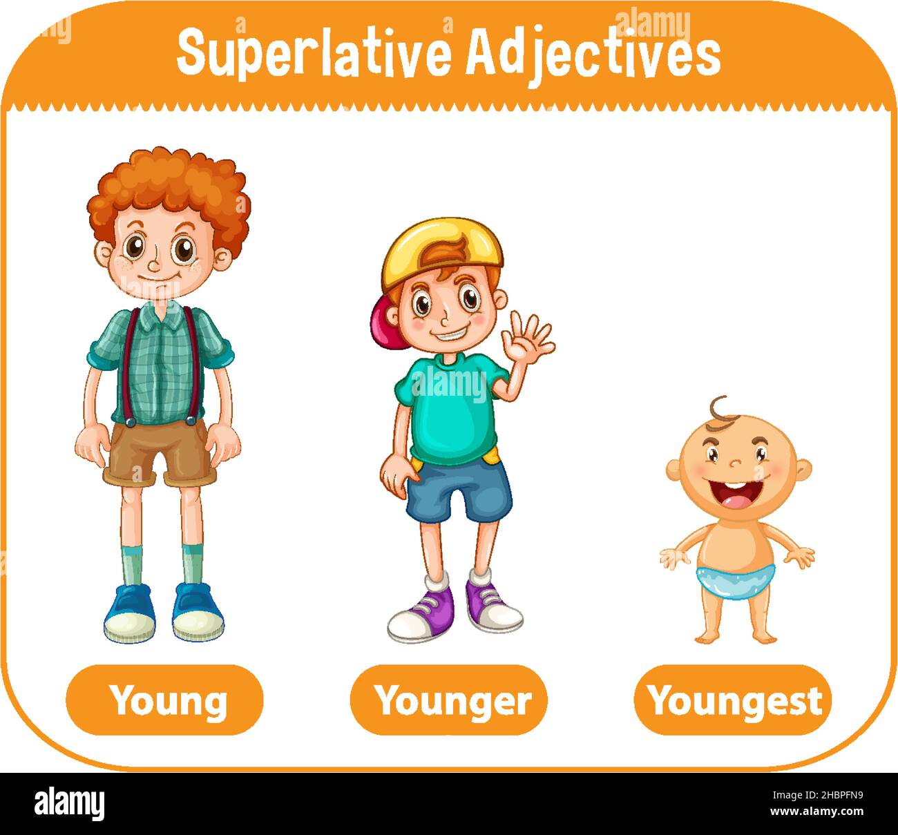 Superlative Adjectives for word young illustration Stock Vector Image