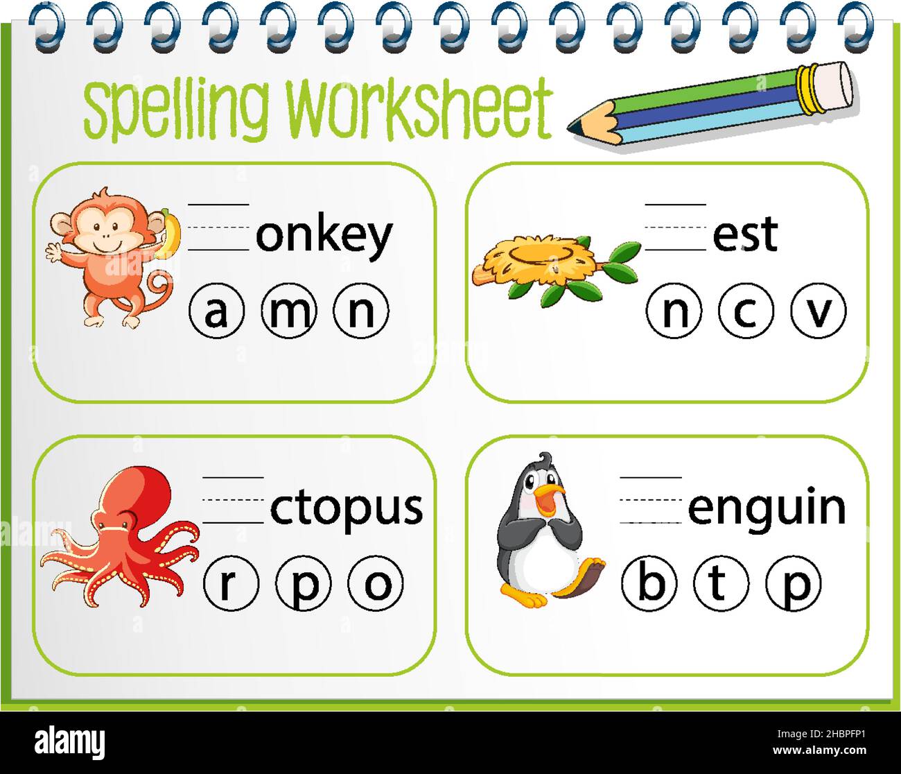 Spelling worksheet template for kids illustration Stock Vector Image ...