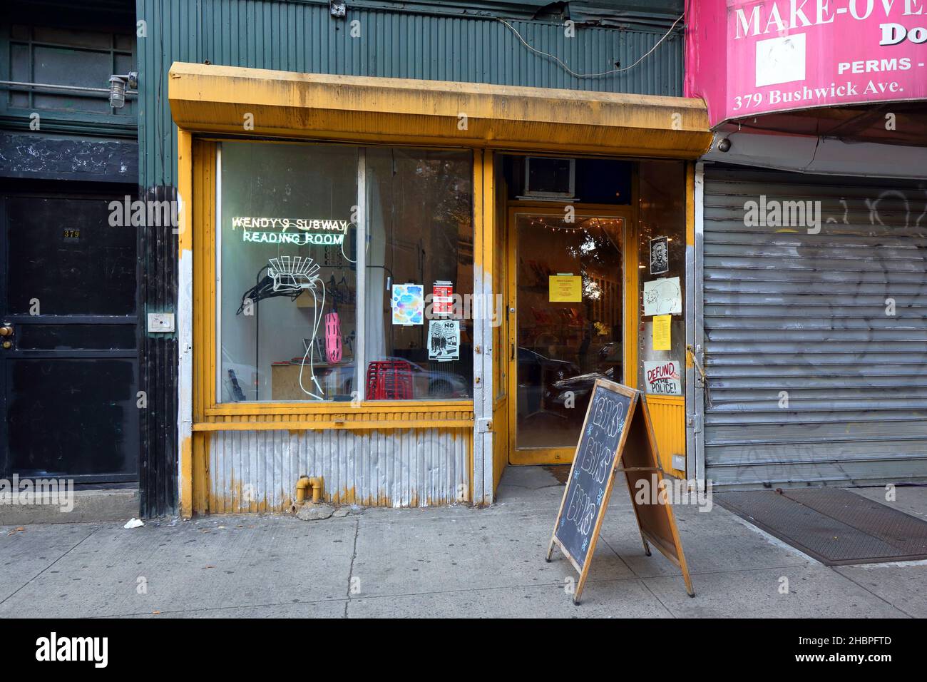 Wendy’s Subway, 379 Bushwick Ave, Brooklyn, NY. exterior storefront of an artist book library and writing space in the Bushwick neighborhood. Stock Photo