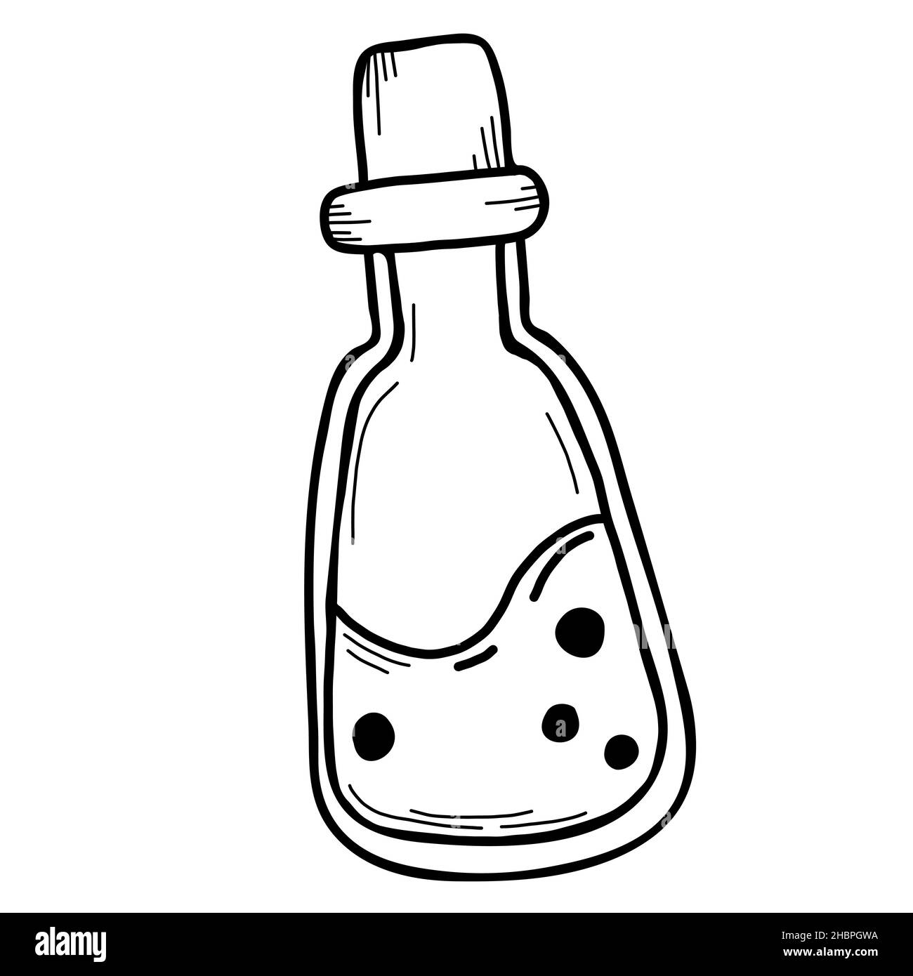 Hand drawn magic potion bottle. Vector illustration in linear doodle