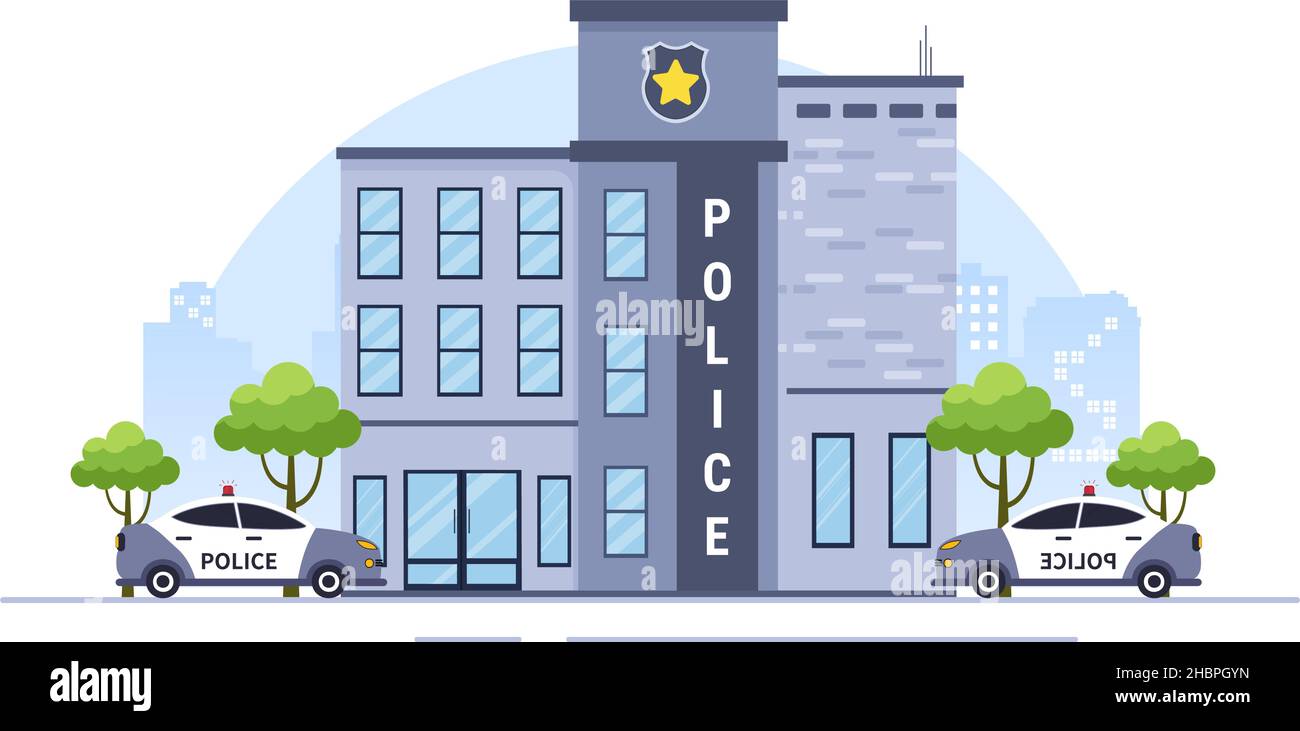 Police Station Department Building with Policeman and Police Car in Flat  Style Background Illustration Stock Vector Image & Art - Alamy