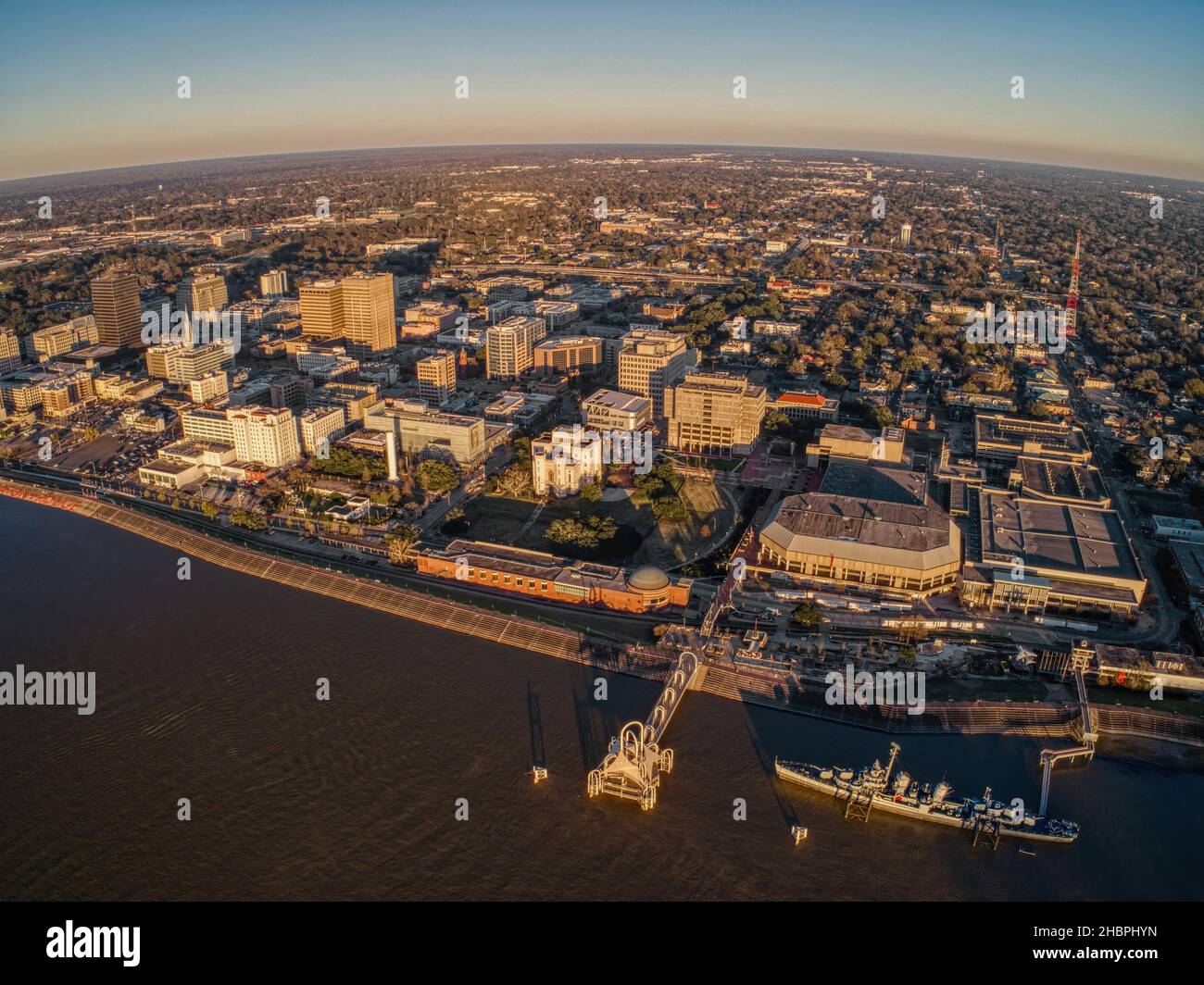An aerial view of Baton Rouge, the Capitol of the American State of Louisiana at sunset Stock Photo