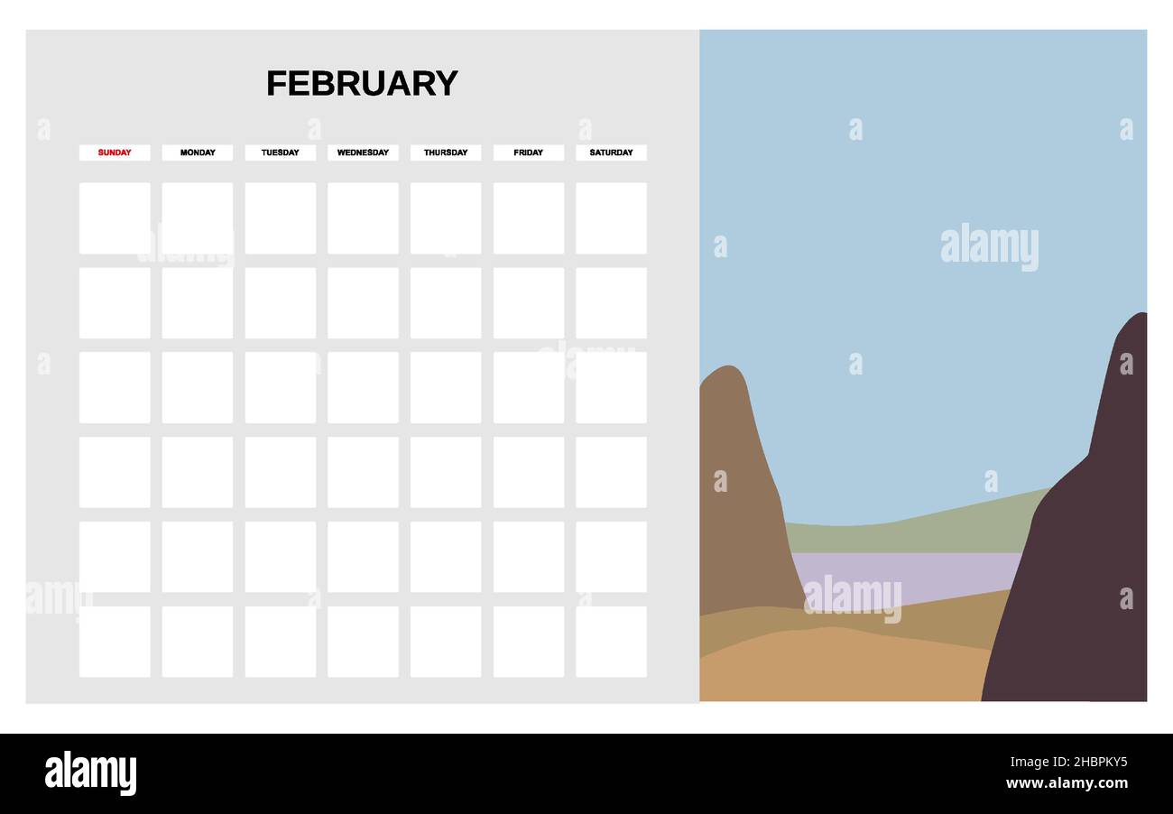 Calendar Planner February winter month. Minimal abstract contemporary ...