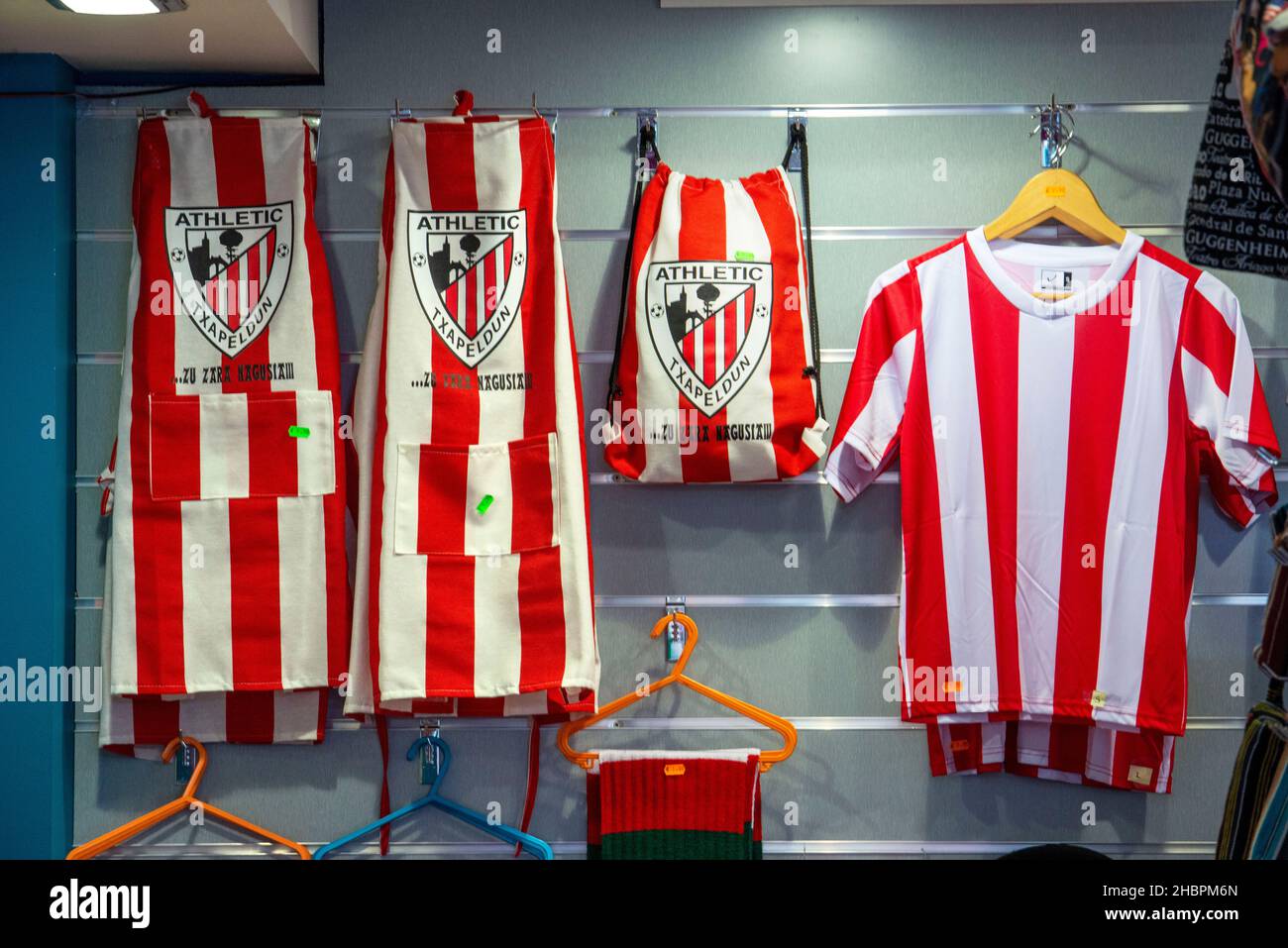 Bilbao athletic Bilbao shop t shirts in the old town in the city centre of Bilbao - Basque region of northern Spain Stock Photo