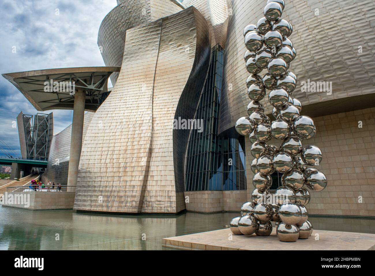 Guggenheim Museum and Silver Balls art exhibit, popular attractions in the New Town part of Bilbao, Basque Country, Spain Stock Photo