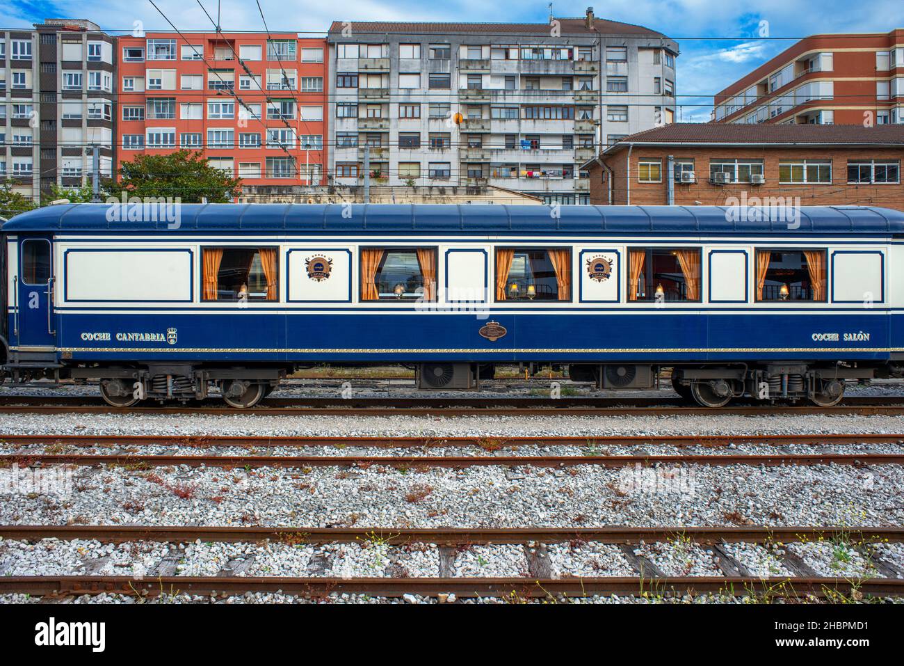 Outisde carriages of Transcantabrico Gran Lujo luxury train travellong