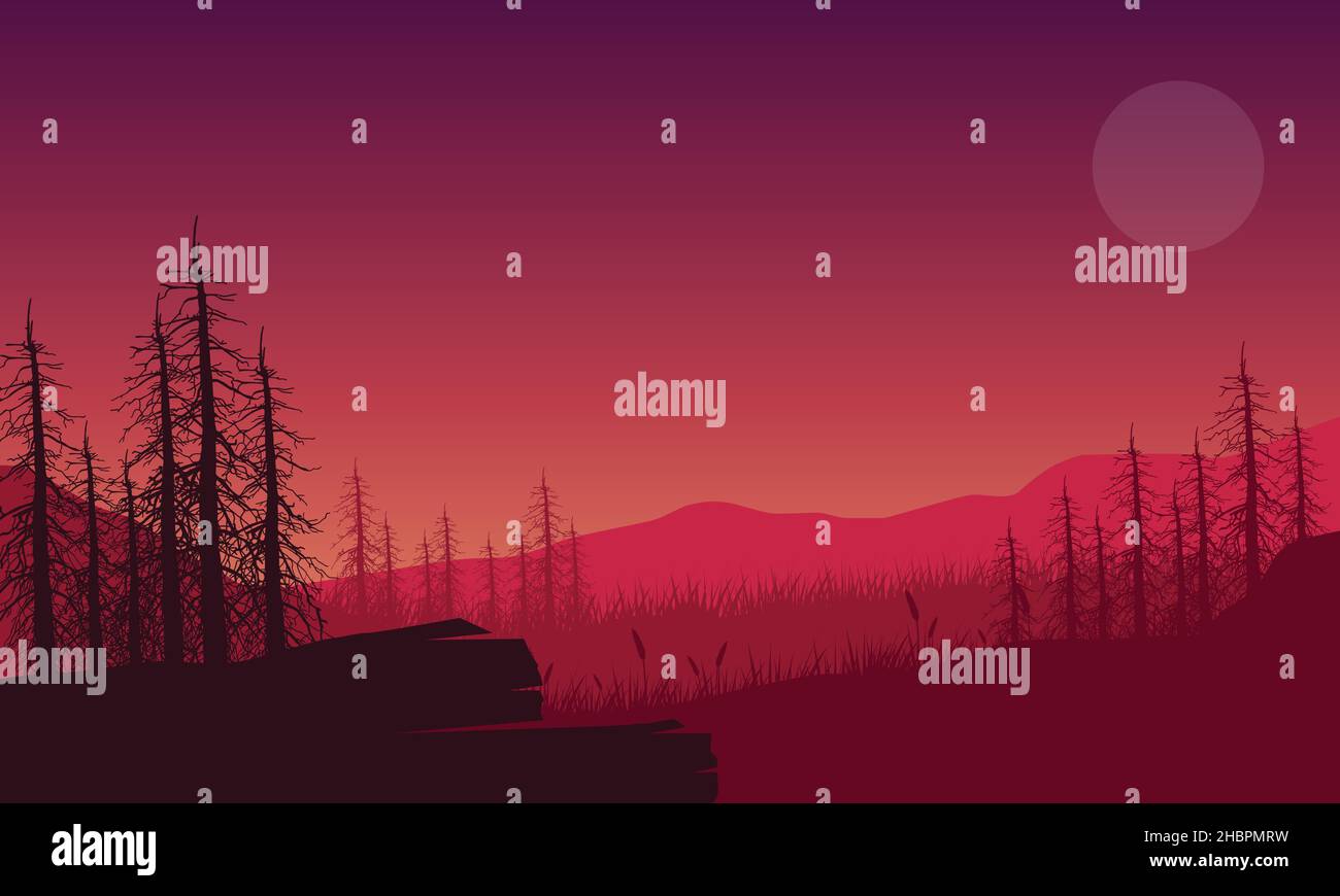 Aesthetic View Of Mountains With Forest From The Out Of The City At Dusk In The Afternoon Vector Illustration Of A City Stock Vector Image Art Alamy