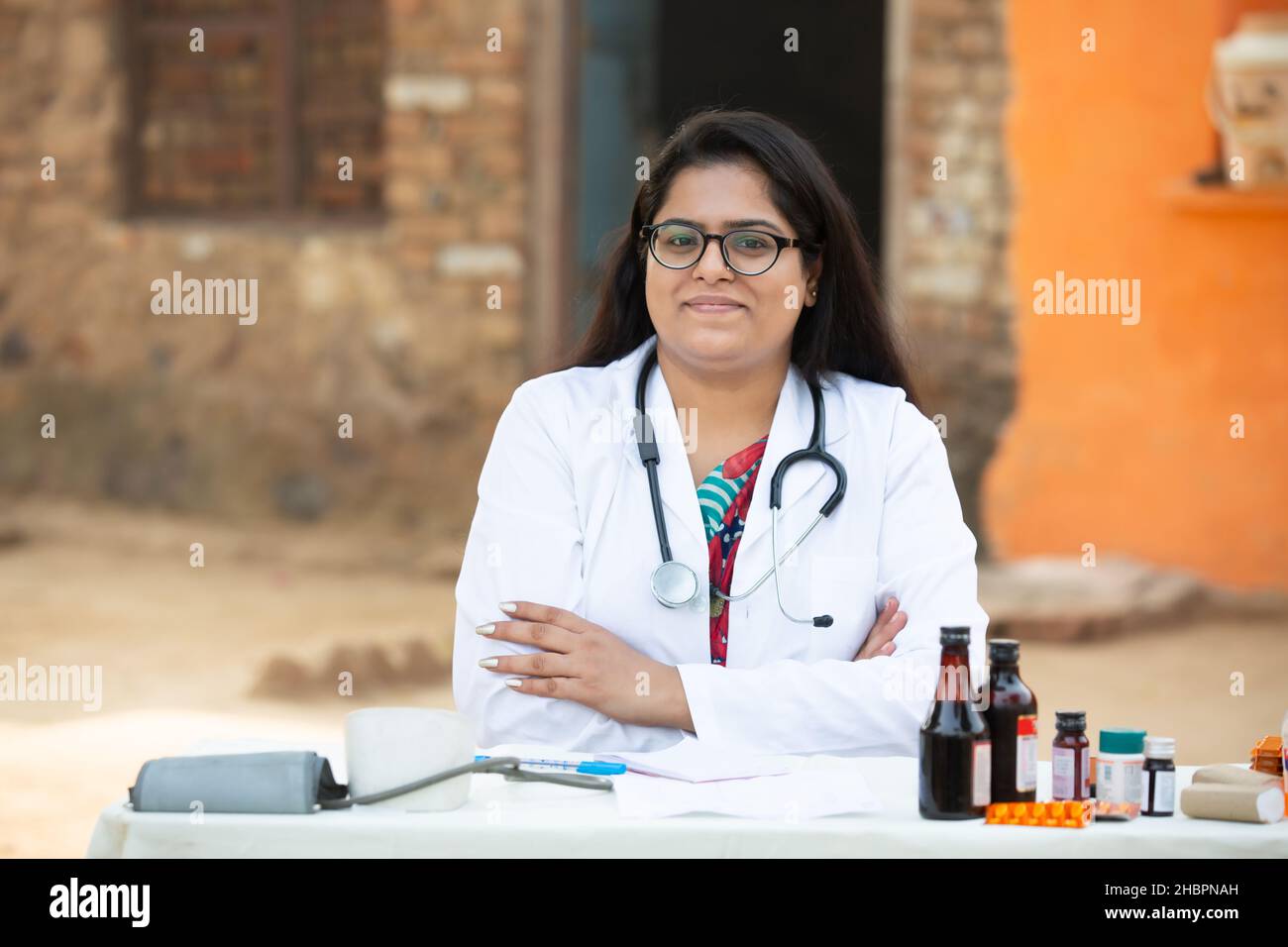 Portrait of Young confident Indian Female Doctor wear Stethoscope