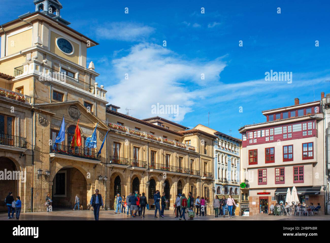 Artistic Historic building town hall in the Center of Oviedo City, Asturias, Spain. Stock Photo