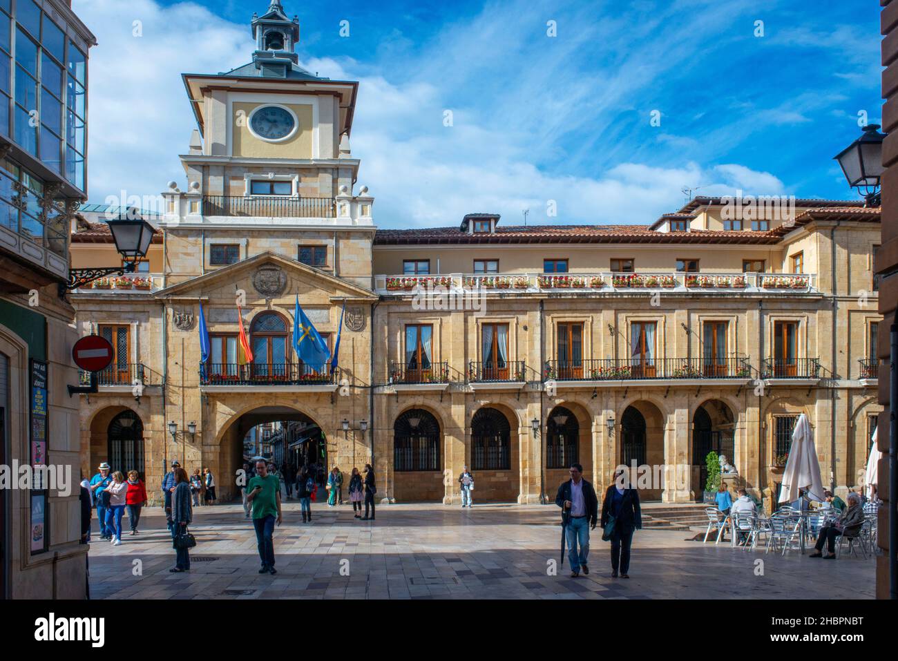 Artistic Historic building town hall in the Center of Oviedo City, Asturias, Spain. Stock Photo