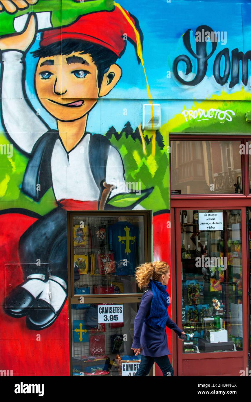 Shop for typical products, cider. Gijon City, Asturias, Spain. The