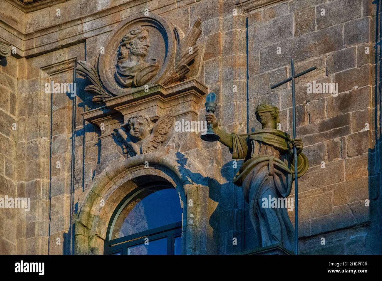 Detail of the back door of Cathedral of Santiago de Compostela at Praza do Obradoiro Santiago de Compostela A Coruña, Spain.    The only Romanesque fa Stock Photo
