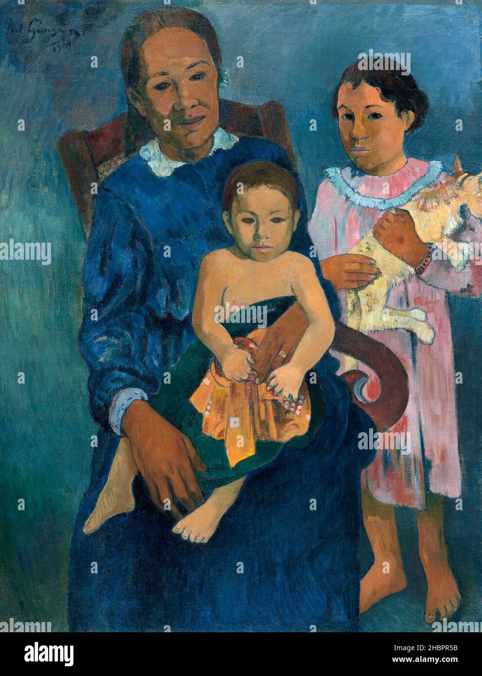 Polynesian Woman with Children (1901) by Paul Gauguin. Stock Photo