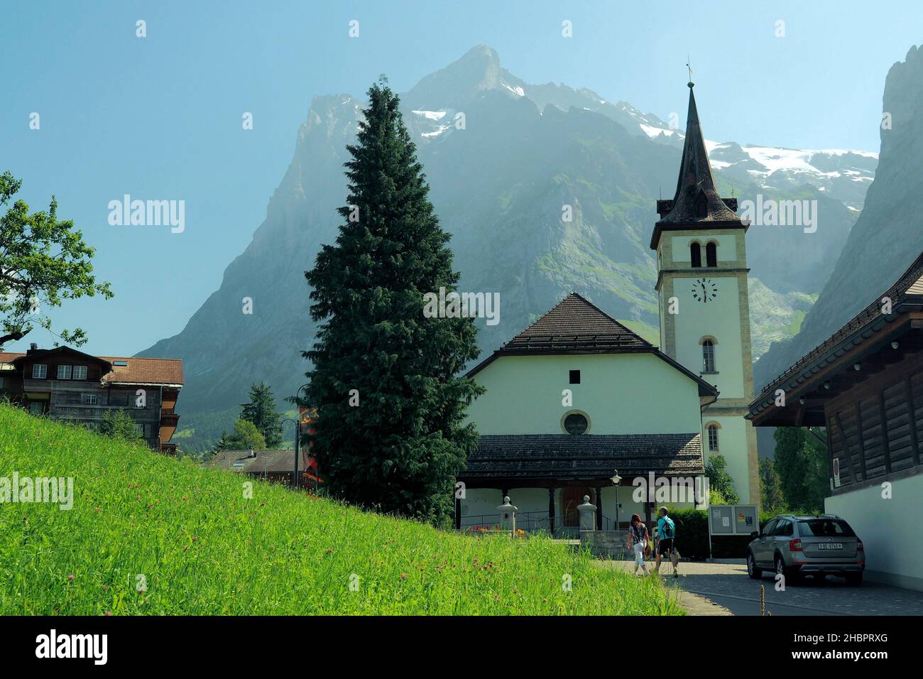 Grindelwald mit Wetterhorn Stock Photo
