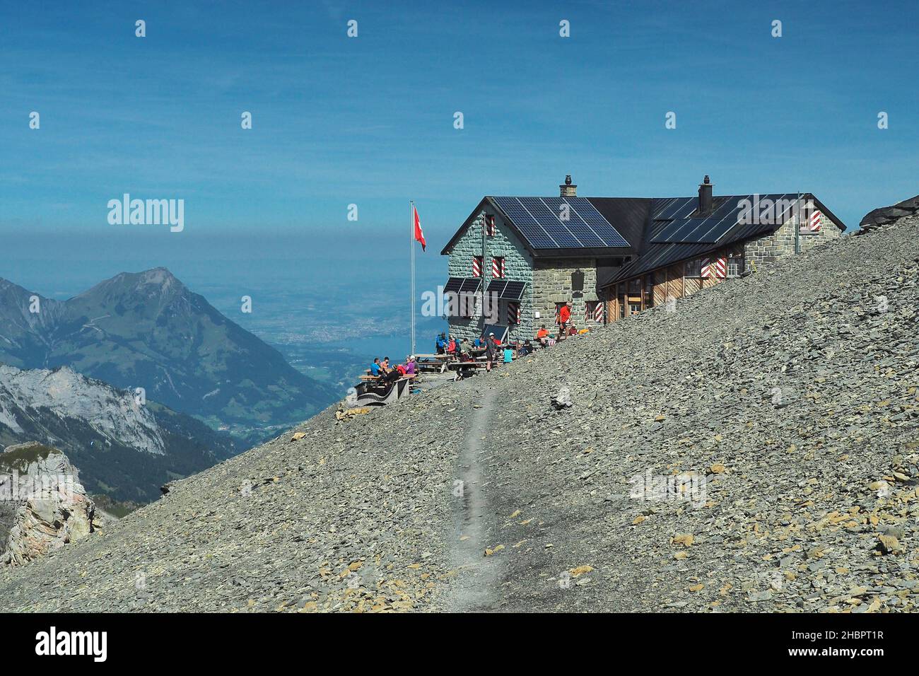 OLYMPUS DIGITAL CAMERA          Blüemlisalphütte SAC beim Hohtürli zwischen Kiental und Kandersteg Stock Photo