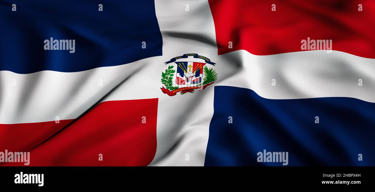 Waving flag concept. National flag of the Dominican Republic. Waving background. 3D rendering. Stock Photo