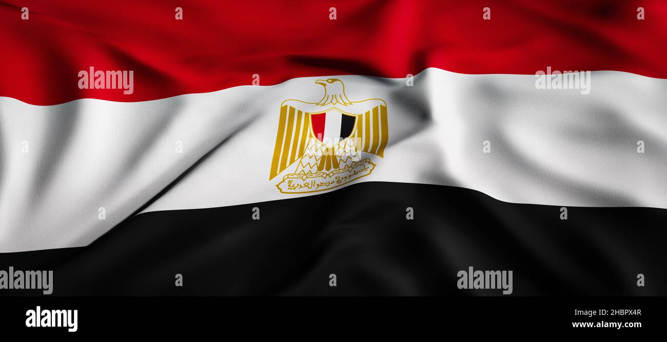 Waving flag concept. National flag of the Arab Republic of Egypt. Waving background. 3D rendering. Stock Photo