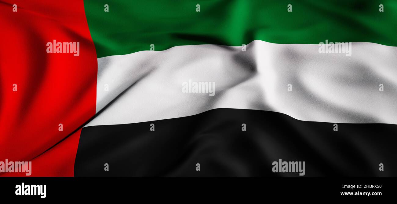 Waving flag concept. National flag of the United Arab Emirates. Waving background. 3D rendering. Stock Photo