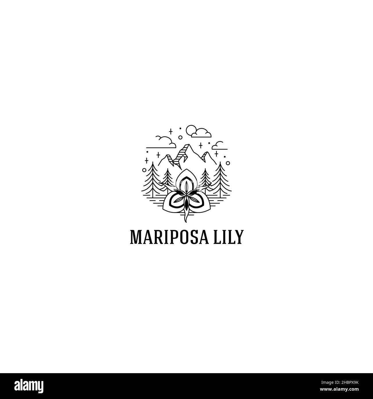 Minimalist silhouette Mariposa Lily logo design Stock Vector