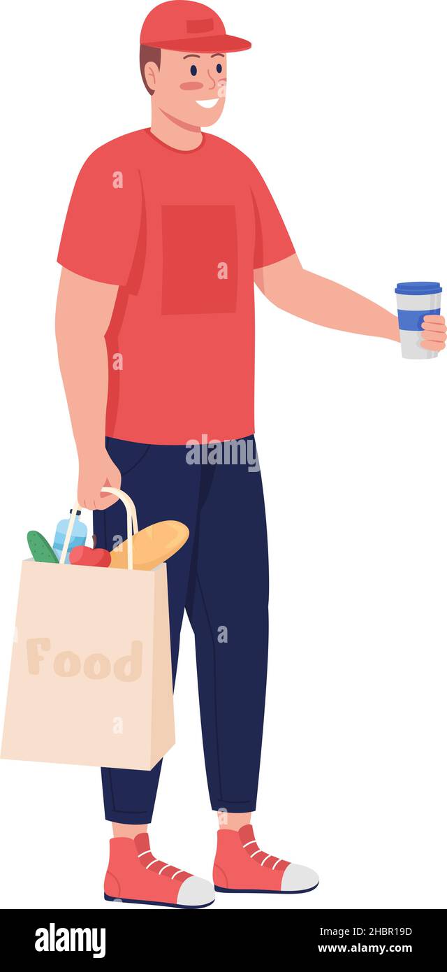 Man delivering food semi flat color vector character Stock Vector