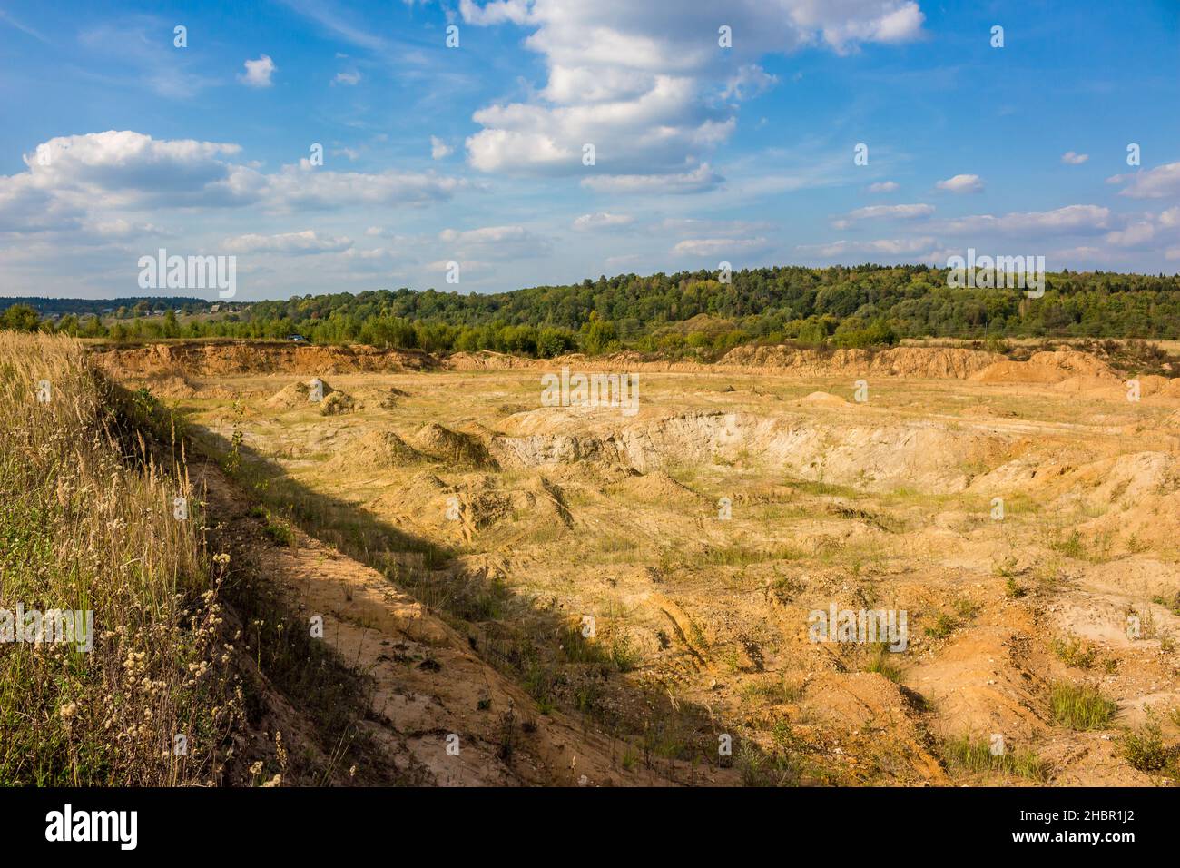 View of a large sand and gravel quarry, sand mining. Maloyaroslavets, Russia Stock Photo