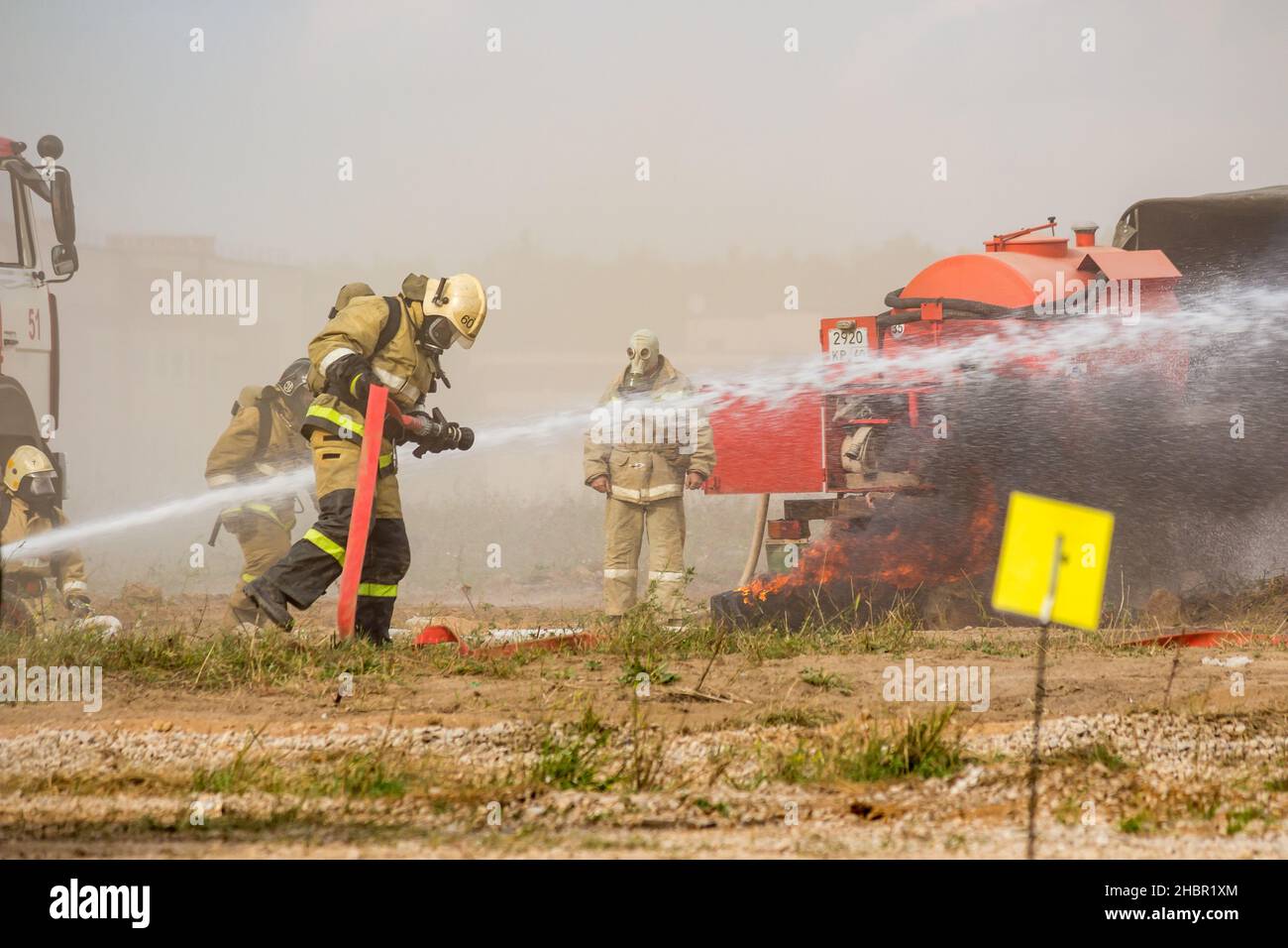 Obninsk, Russia September 2019 Civil Defense exercises. Fire