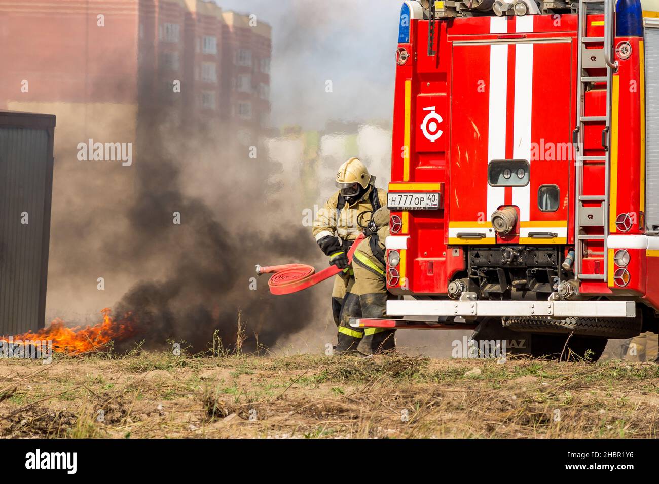 Obninsk, Russia - September 2019: Civil Defense exercises. Fire ...