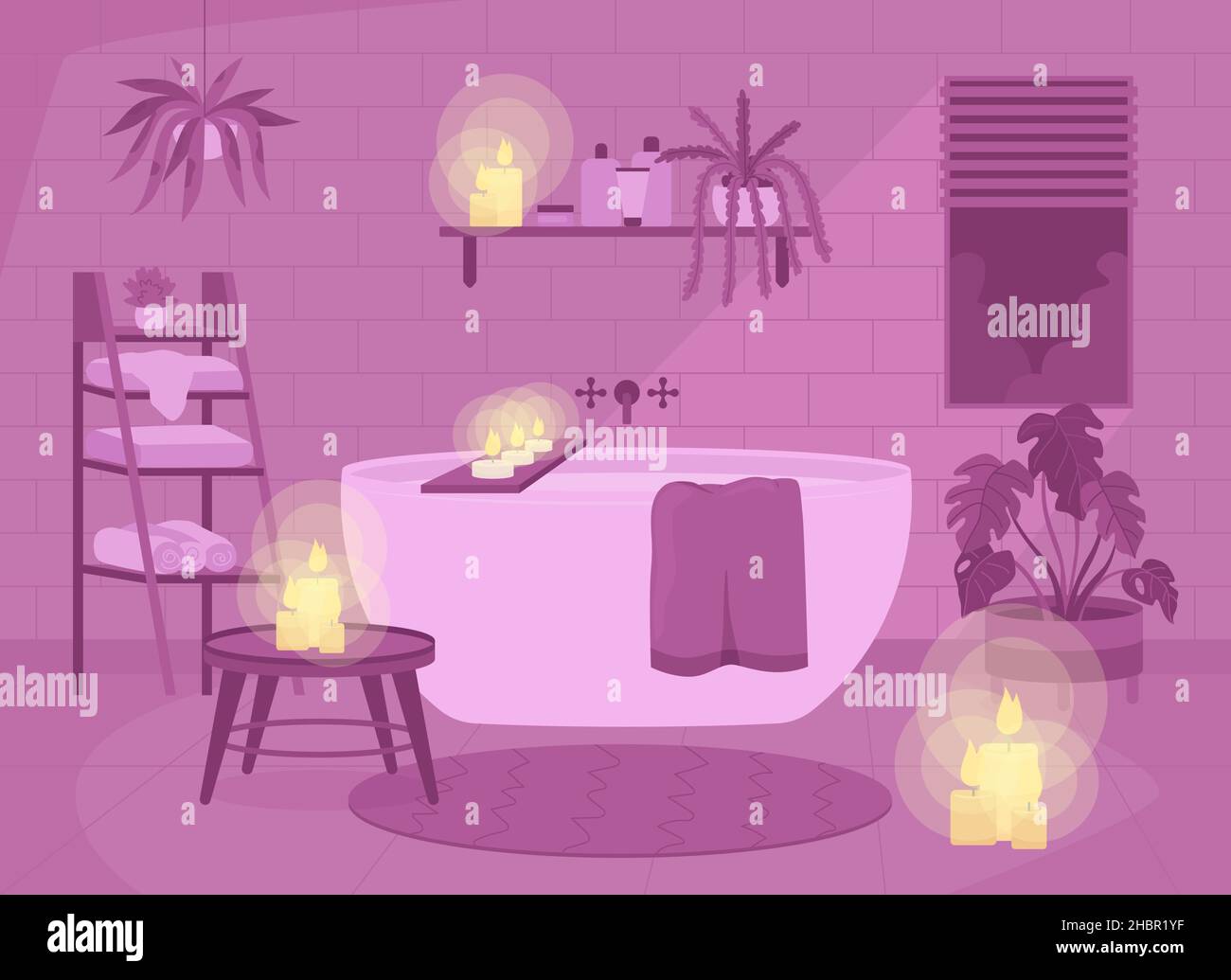 Romantic bathroom atmosphere flat color vector illustration Stock Vector