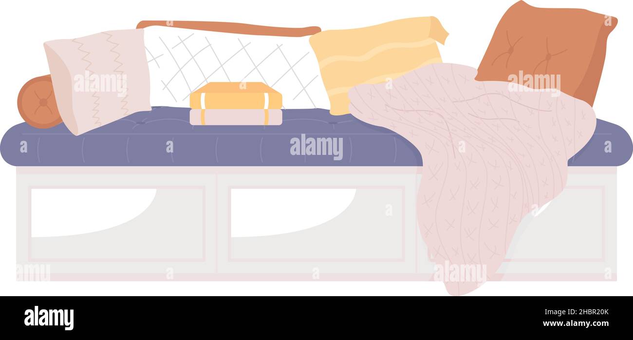 Cozy sofa with pillows semi flat color vector item Stock Vector