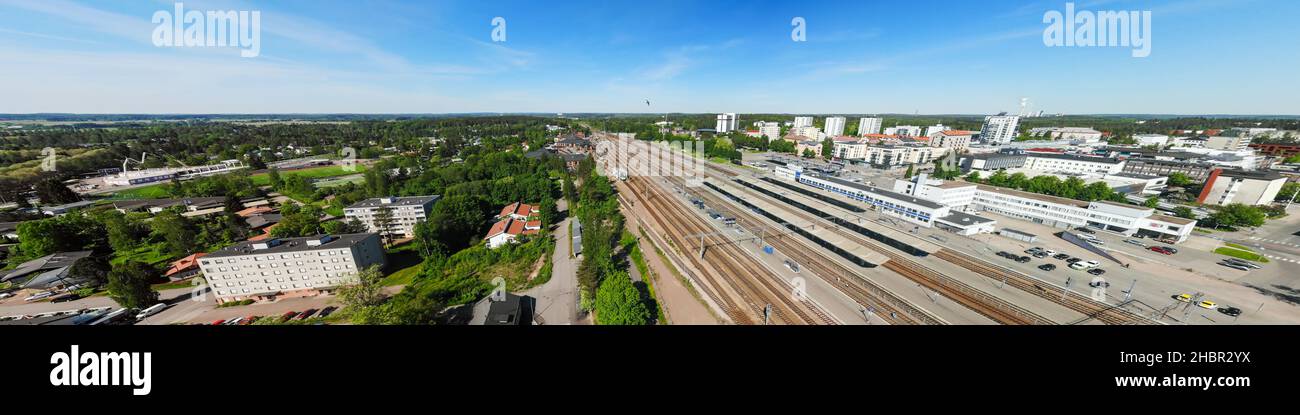 aerial-panoramic-view-of-kouvola-railway-station-and-city-center-stock