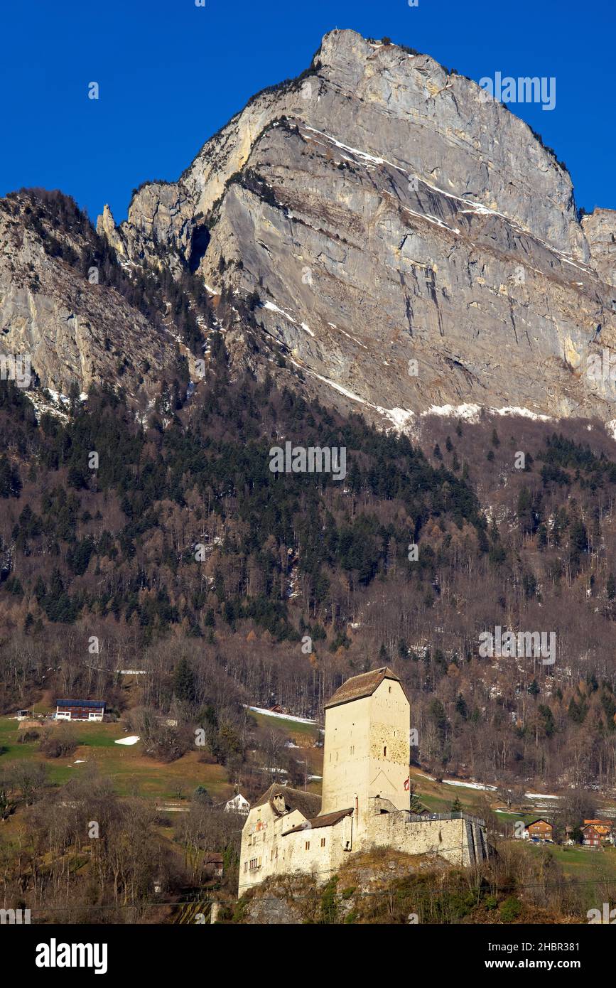 Sargans Castle  in the municipality of Sargans of the Canton of St. Gallen in Switzerland. Castle is a Swiss heritage site of national significance. Stock Photo