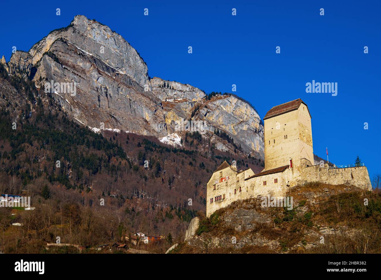 Sargans Castle  in the municipality of Sargans of the Canton of St. Gallen in Switzerland. Castle is a Swiss heritage site of national significance. Stock Photo