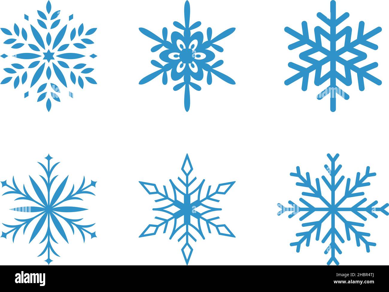 Ice blue frosty abstract snowflake symbols set on white background ...
