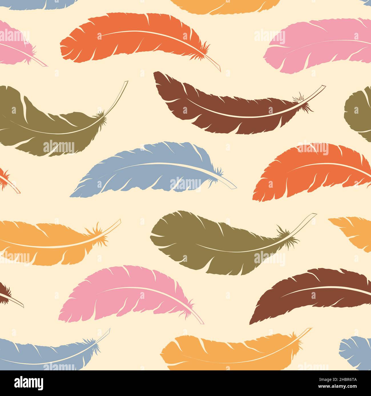 Seamless pattern Tribal silhouette Feathers decoration. Ethnic boho ...