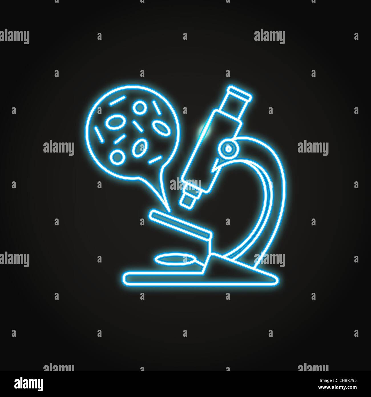 Neon microscope with infection microorganisms sample icon in line style ...