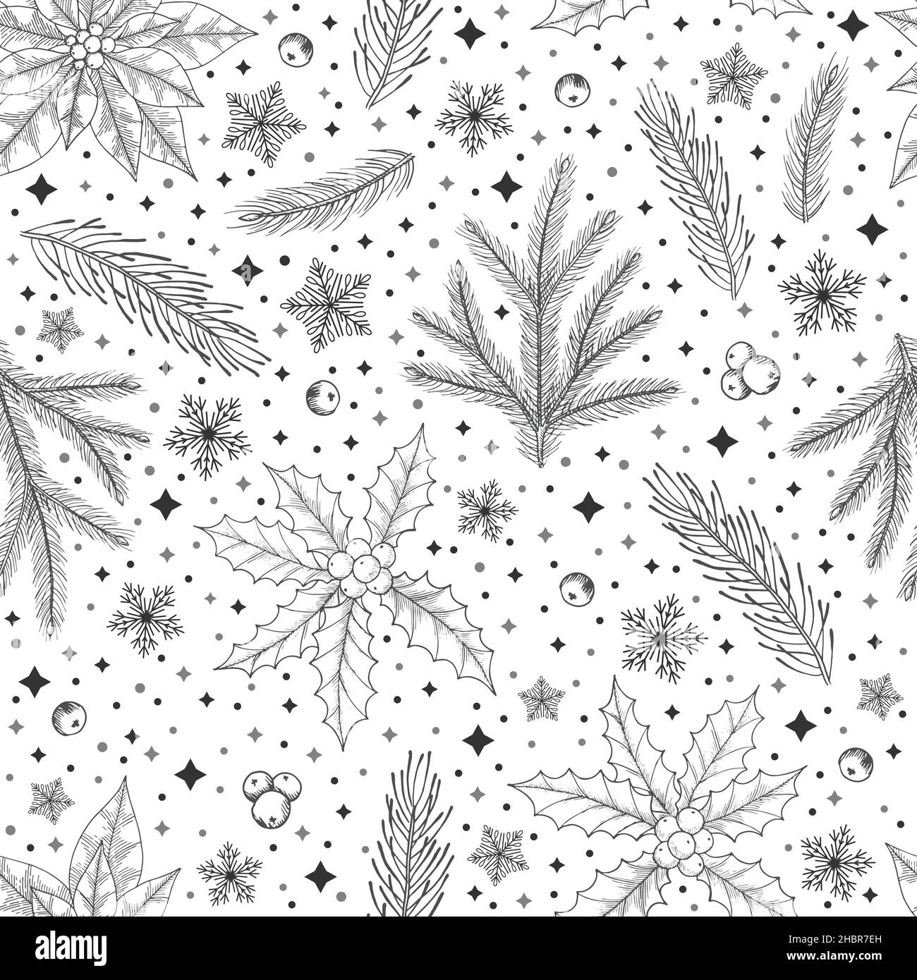 Winter seamless pattern with Christmas tree branches and berries ...