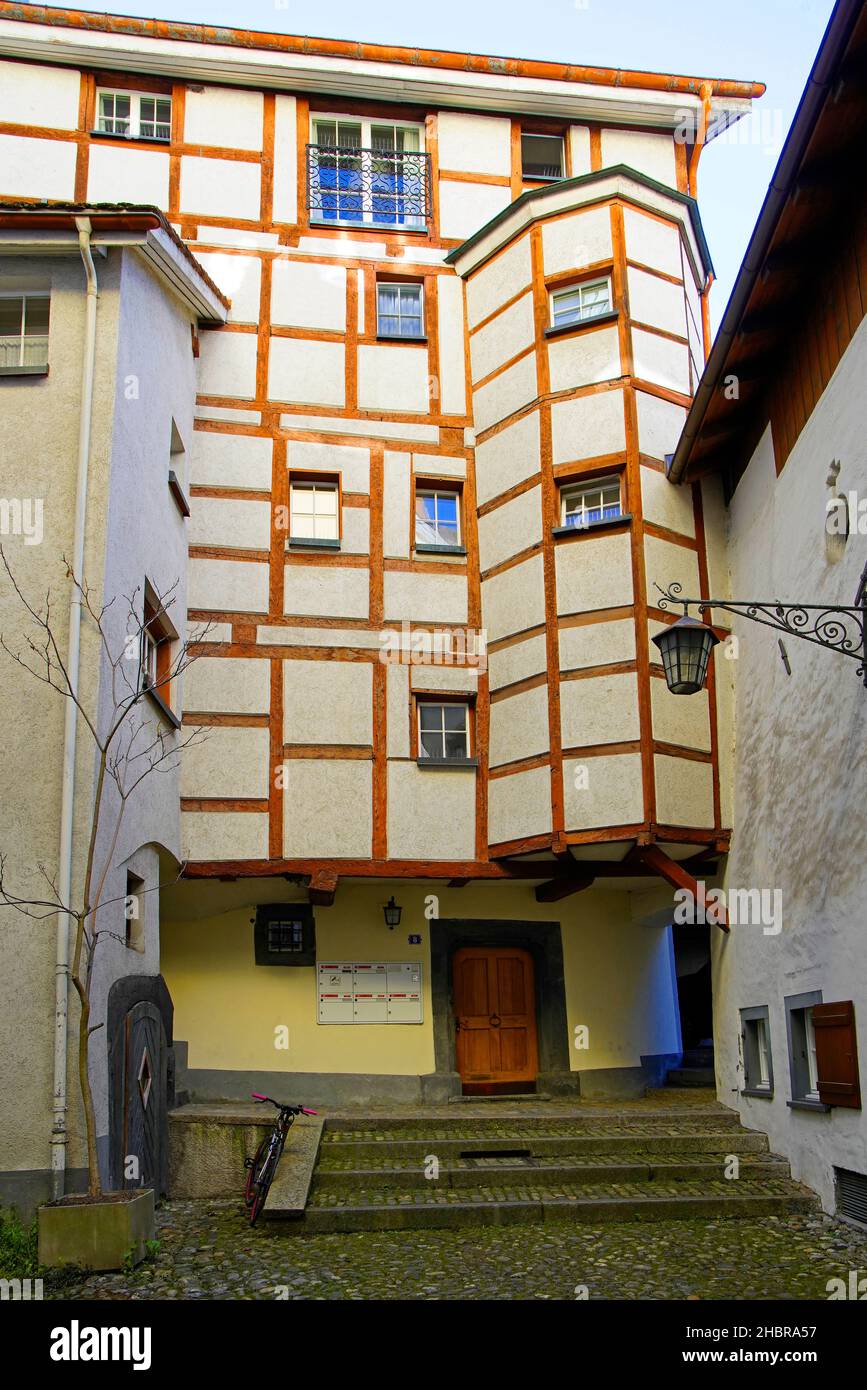 Half-timbered house in Chur old town. Canton of Graubünden (Grisons), Switzerland. Stock Photo