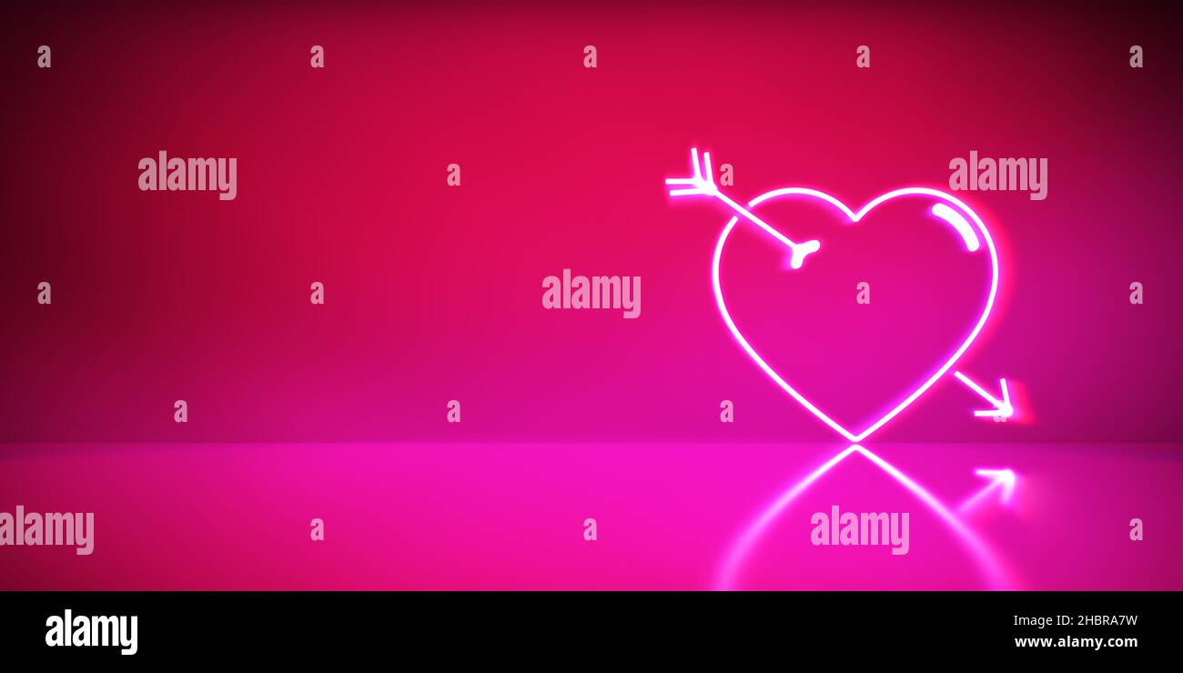 Neon heart light with an arrow through it for valentines day concept on ...