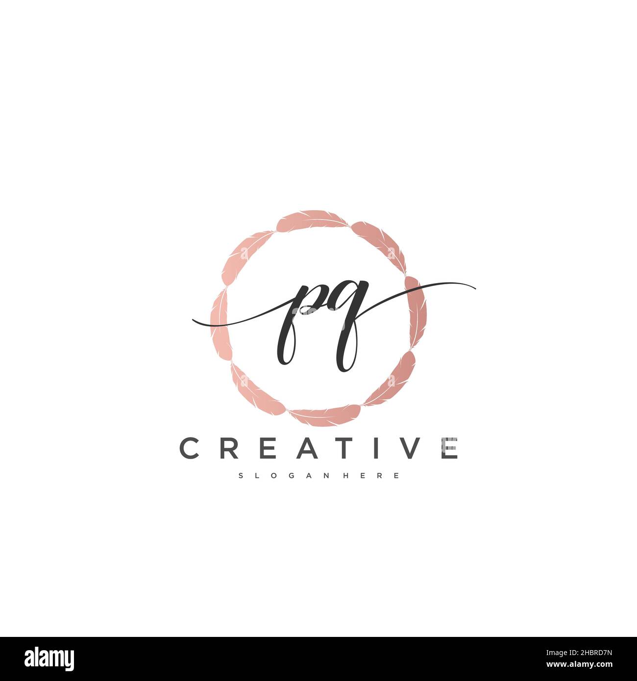 PQ Initial handwriting minimalist geometric logo template vector art ...