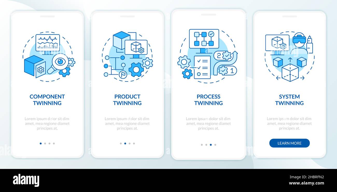 Twinning levels blue onboarding mobile app screen Stock Vector