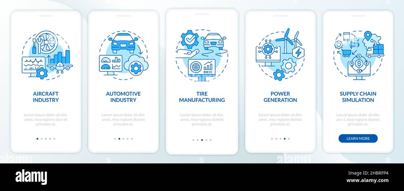 Digital twin usage blue onboarding mobile app screen Stock Vector