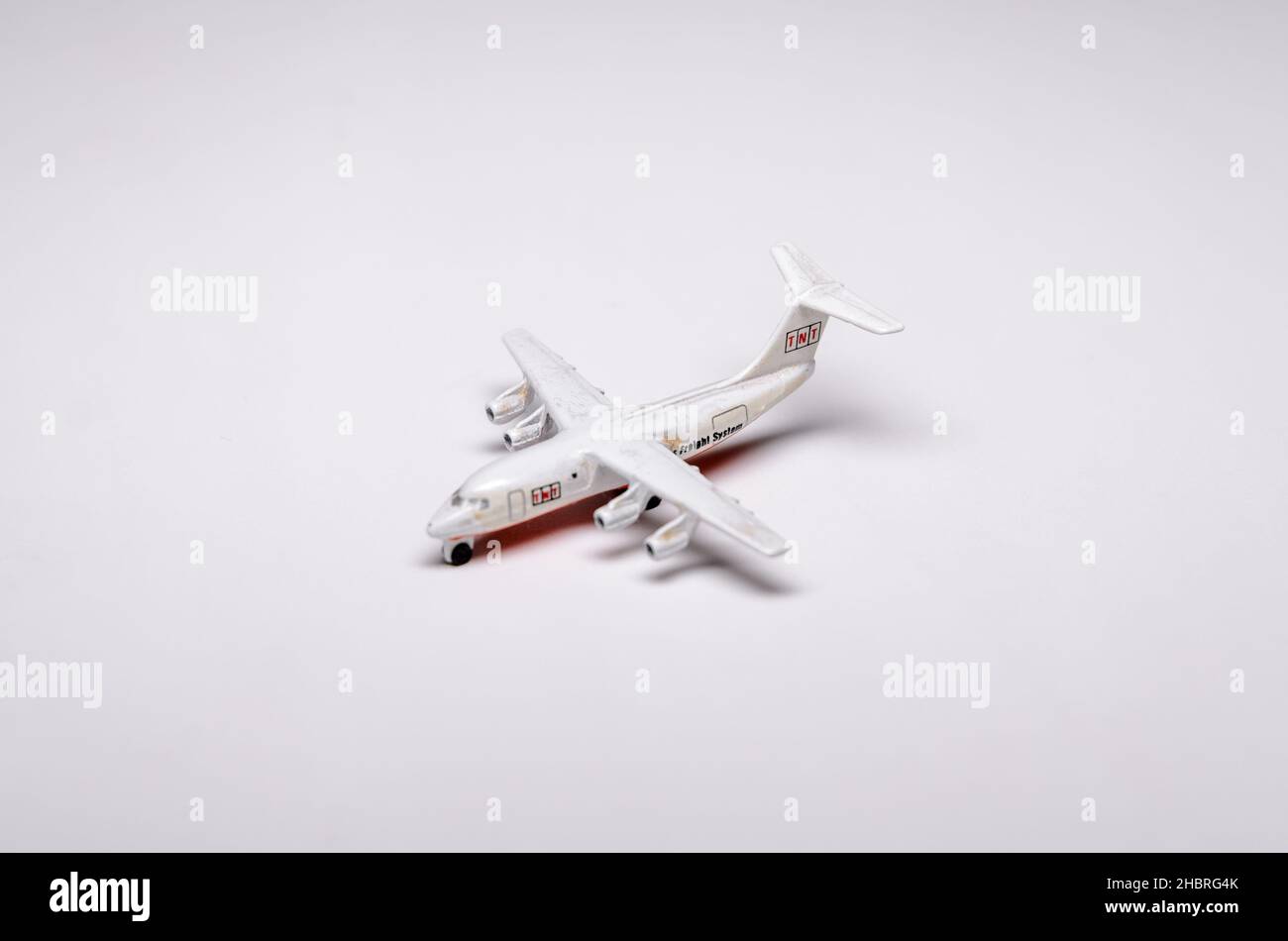 Model of the British Aerospace 146 (Bae-146) with TNT Air Cargo livery, close-up view on white background Stock Photo