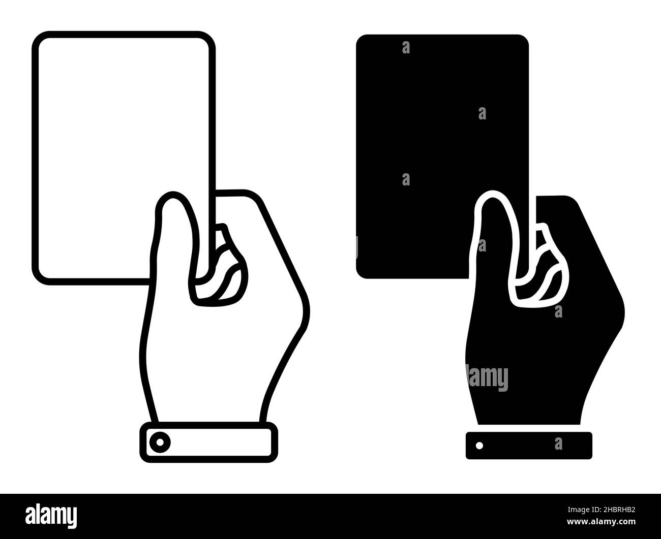 Linear icon. Sports referee hand showing card for player breaking rules. Sports team game of soccer, football. Simple black and white vector isolated Stock Vector