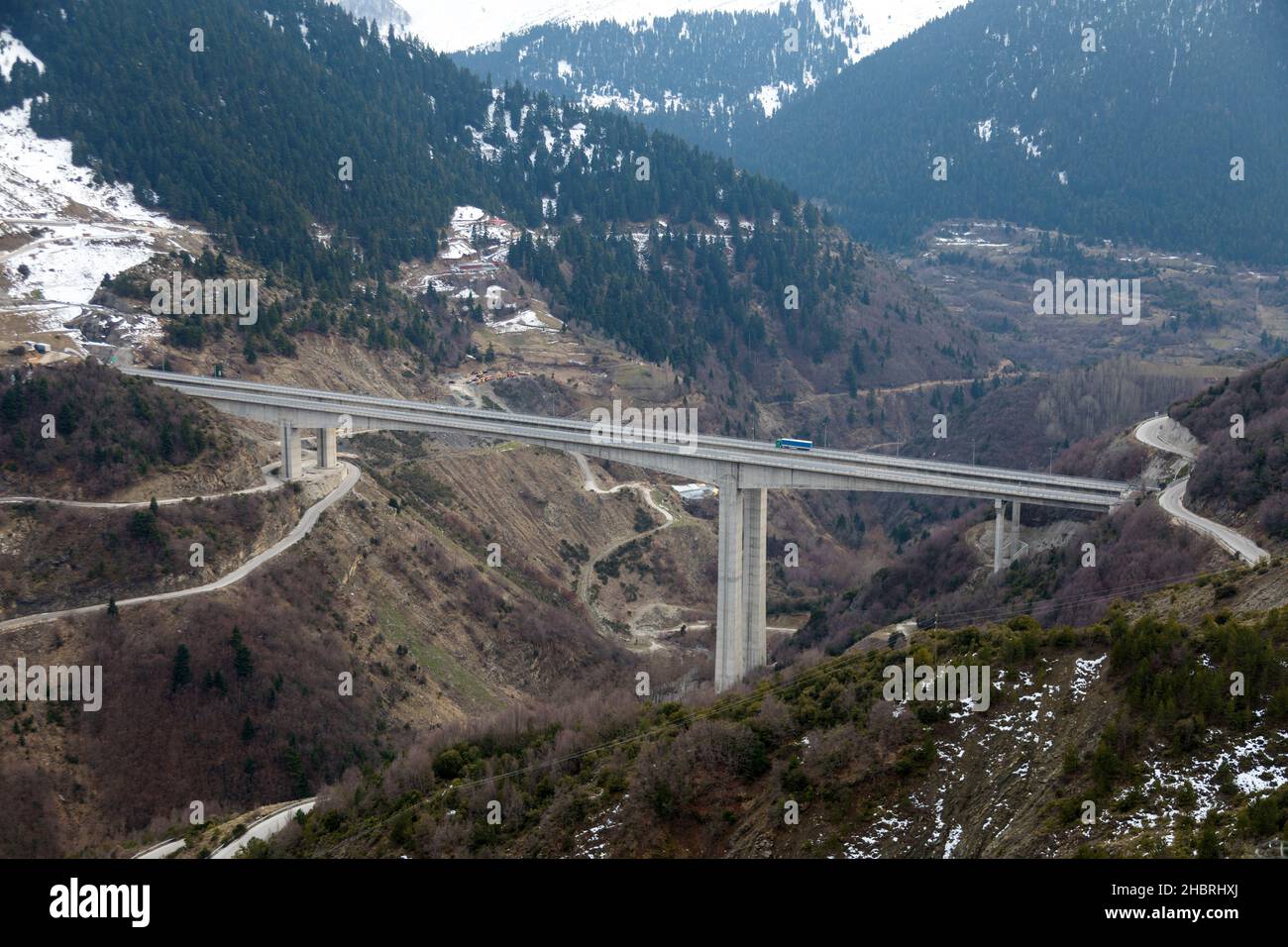 A twin bridge of Egnatia Motorway, westwards of Metsovo village in Greece Stock Photo