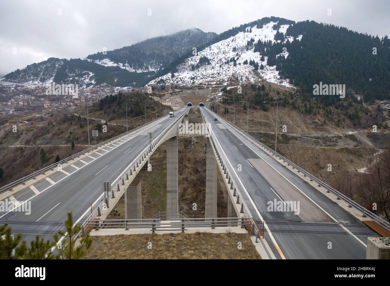 A twin bridge of Egnatia Motorway, westwards of Metsovo village in Greece Stock Photo