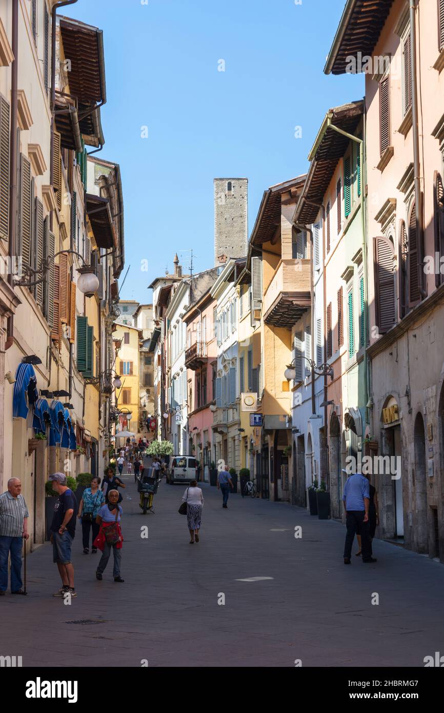 Corso Garibaldi course, Old Town, Spoleto, Umbria, Italy, Europe Stock Photo