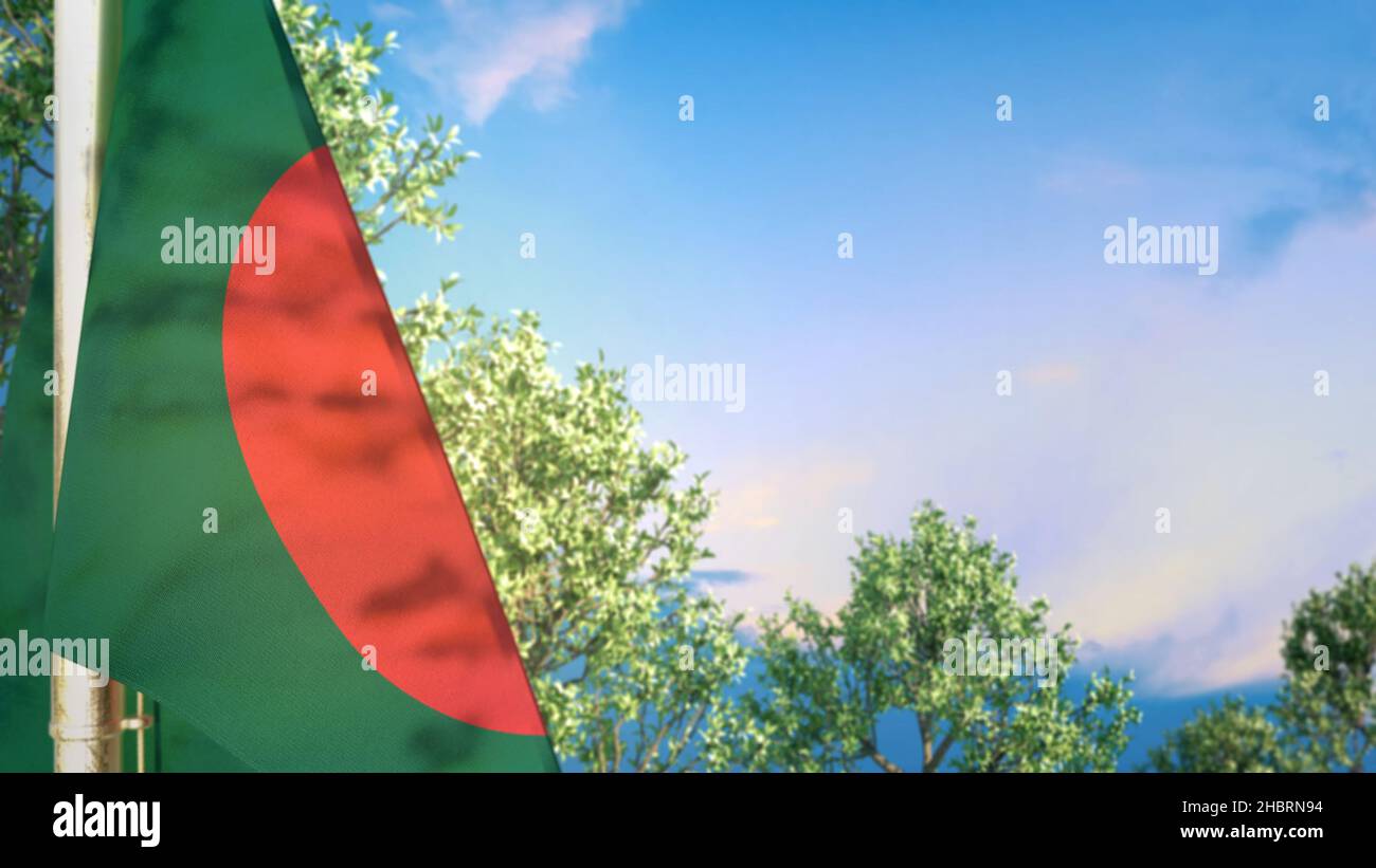 Bangladesh Hanging Flag With Trees And Sky For Memorial Day Object 3D bangladesh-hanging-flag-with-trees-and-sky-for-memorial-day-object-3d