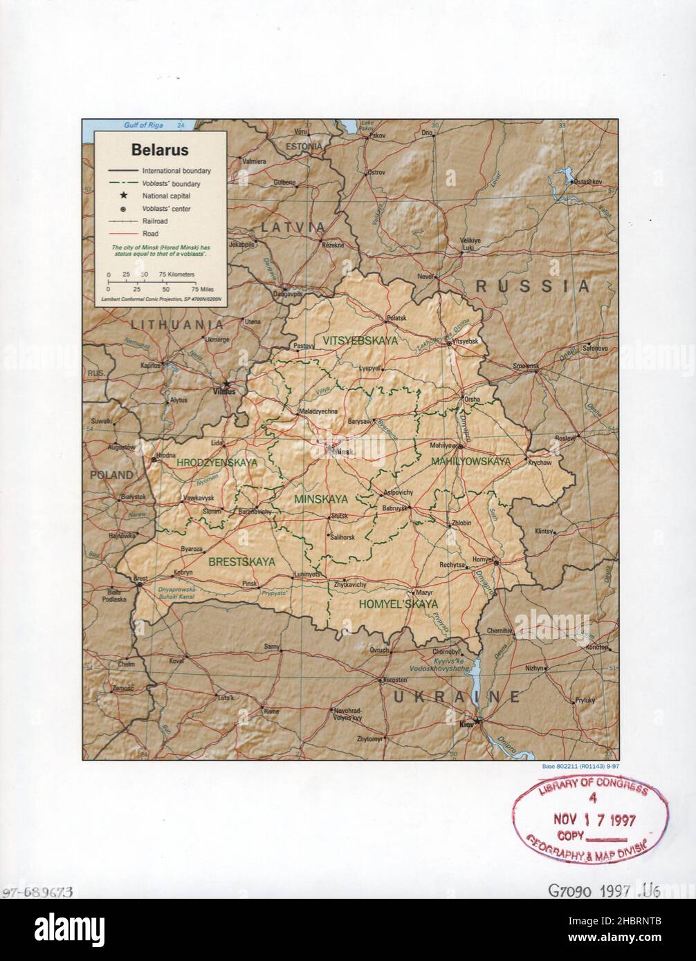 Map of Belarus ca.  1997 Stock Photo